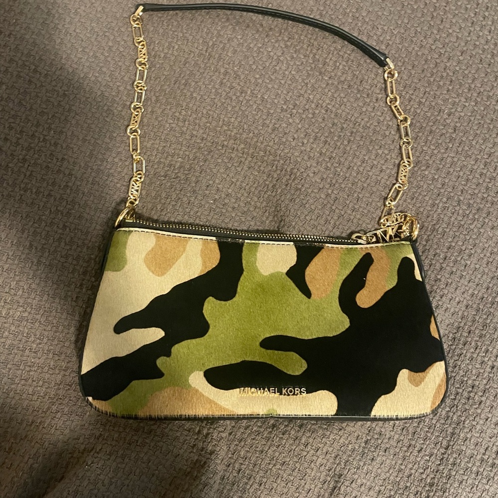 Michael Kors Green and Black Camouflage Clutch